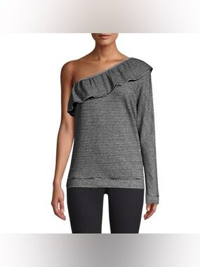 JOIE NWT ~ ALEESHA Porcelian Caviar Terry Ruffled One Shoulder Shirt